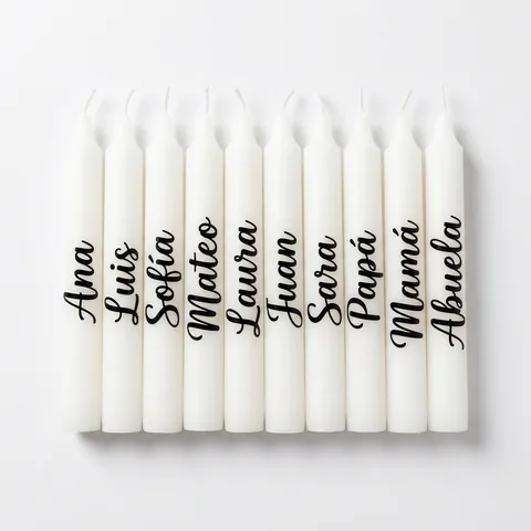 Kit de 10 velas con nombre: 10 velas de 15 cm, cada una con su nombre